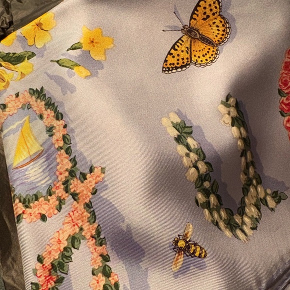 Vintage Gucci Floral and Butterfly Silk Scarf